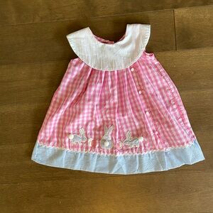 Pink Gingham Dress with Bunny Embroidery